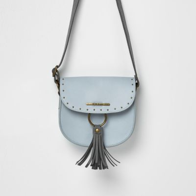 Girls blue tassel stud saddle bag